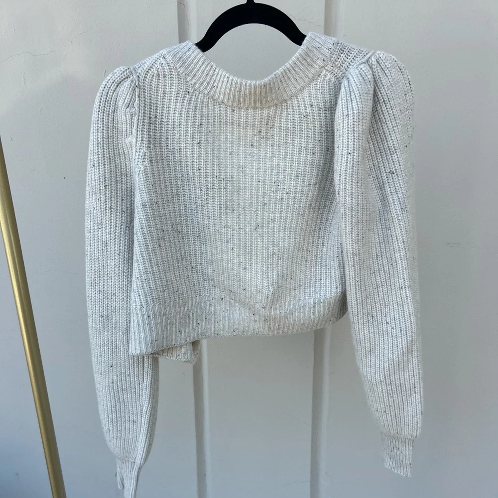 Loveshackfancy wool cardigan cropped sweater with gold buttons size xs grey